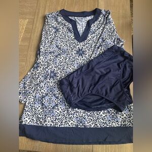 Lands' End Navy Swim Dress with Bottoms